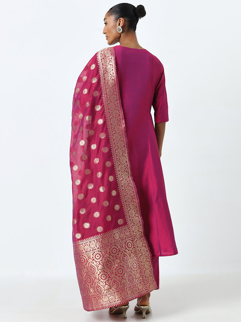 Vark Wine A-Line Kurta, Ethnic Pants and Dupatta Set