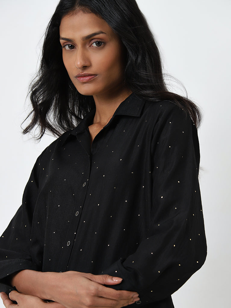 Utsa Black Polka Dot Design Straight Tunic