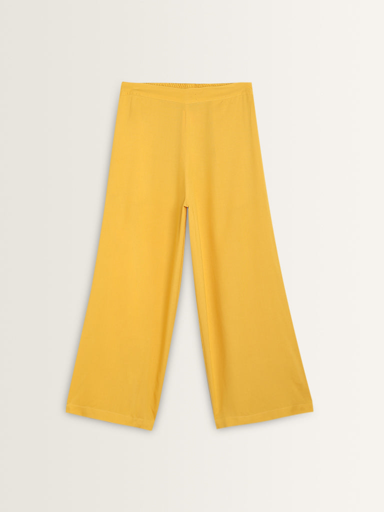 Utsa Yellow Solid High-Rise Palazzos