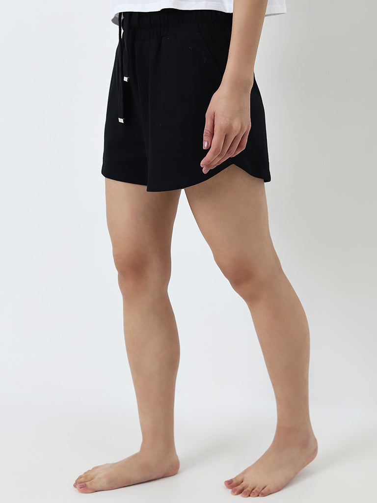 Superstar Black High-Rise Cotton Shorts