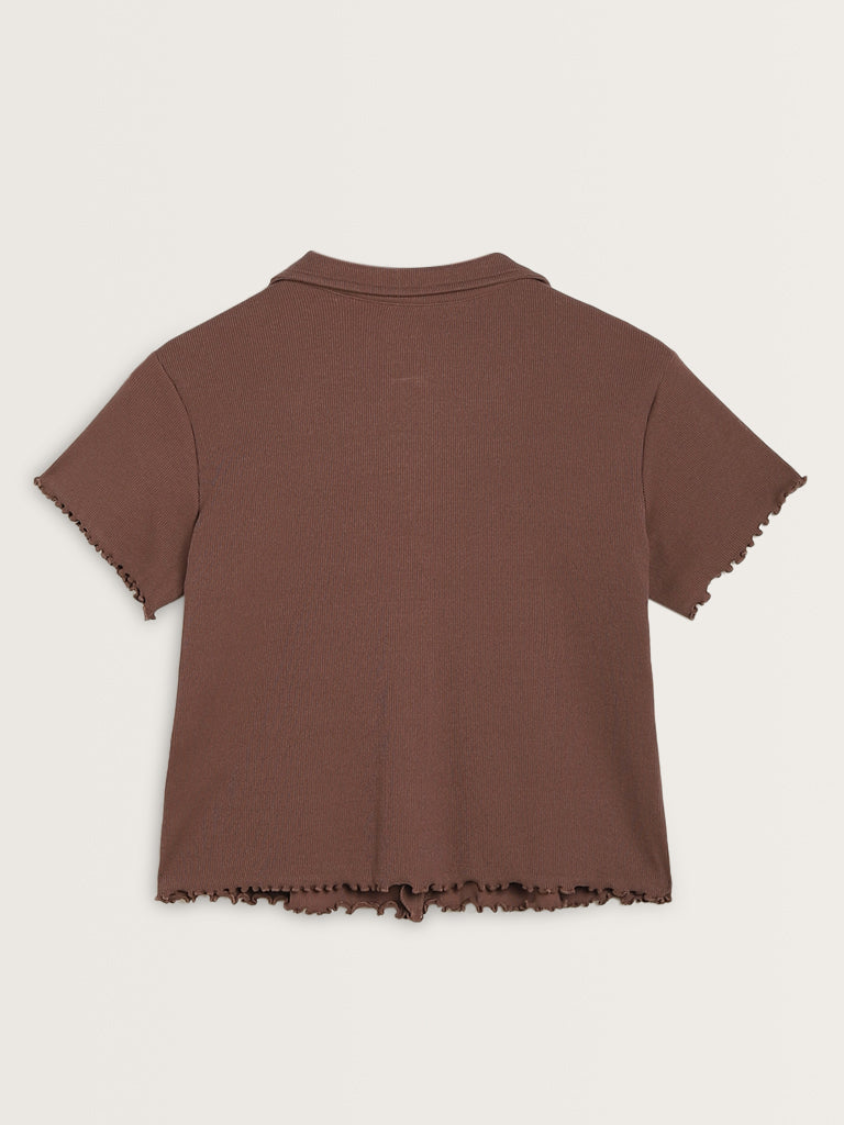 Superstar Dark Brown Knit-Textured Cotton Blend Shirt