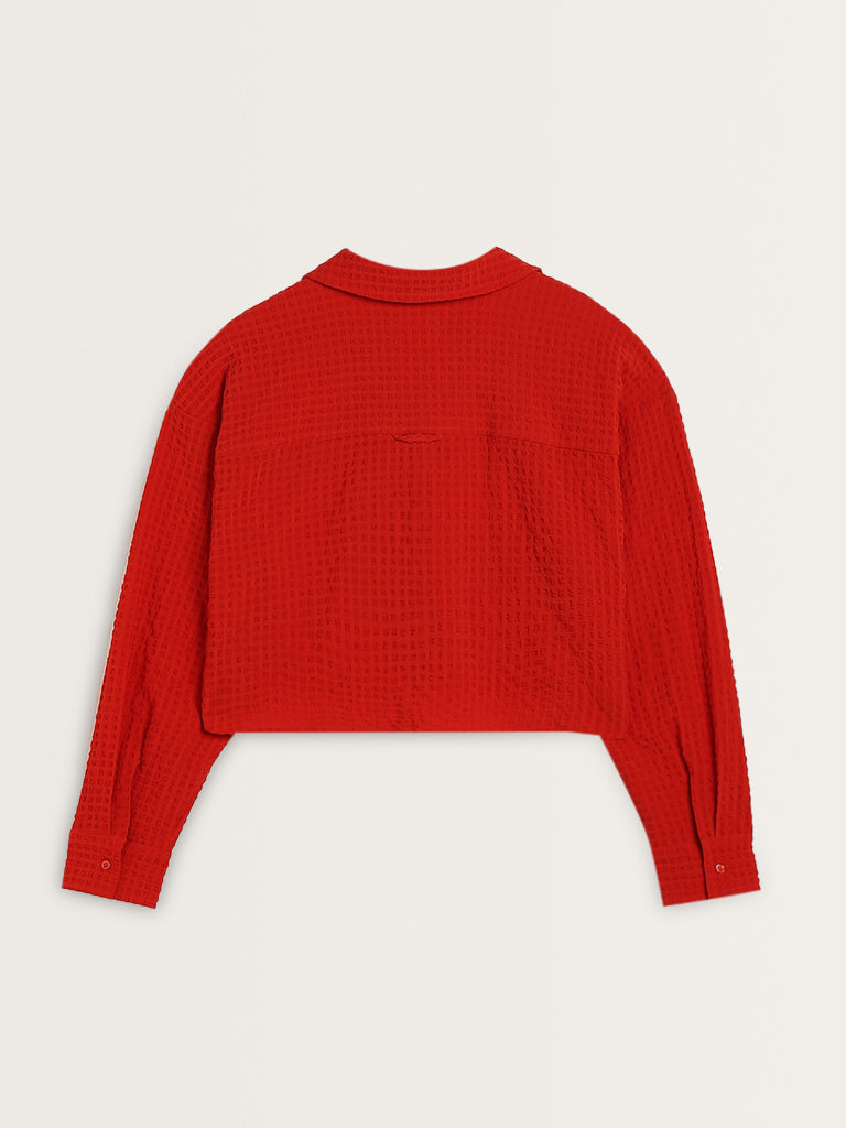 Nuon Red Waffle-Textured Shirt