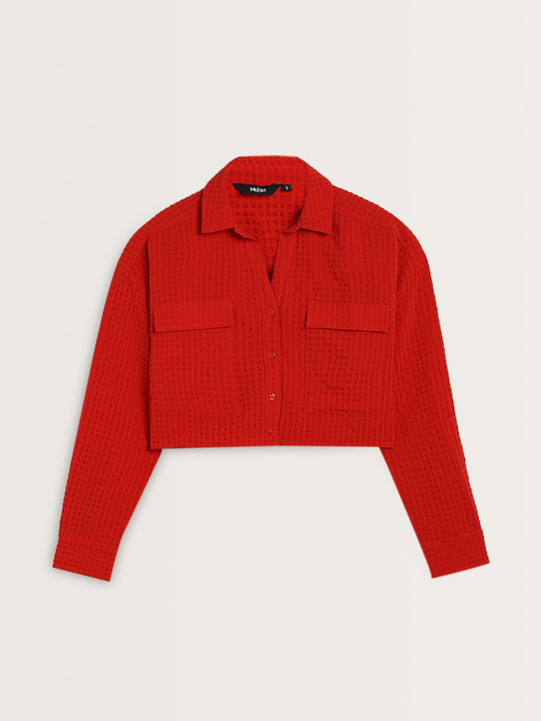 Nuon Red Waffle-Textured Shirt