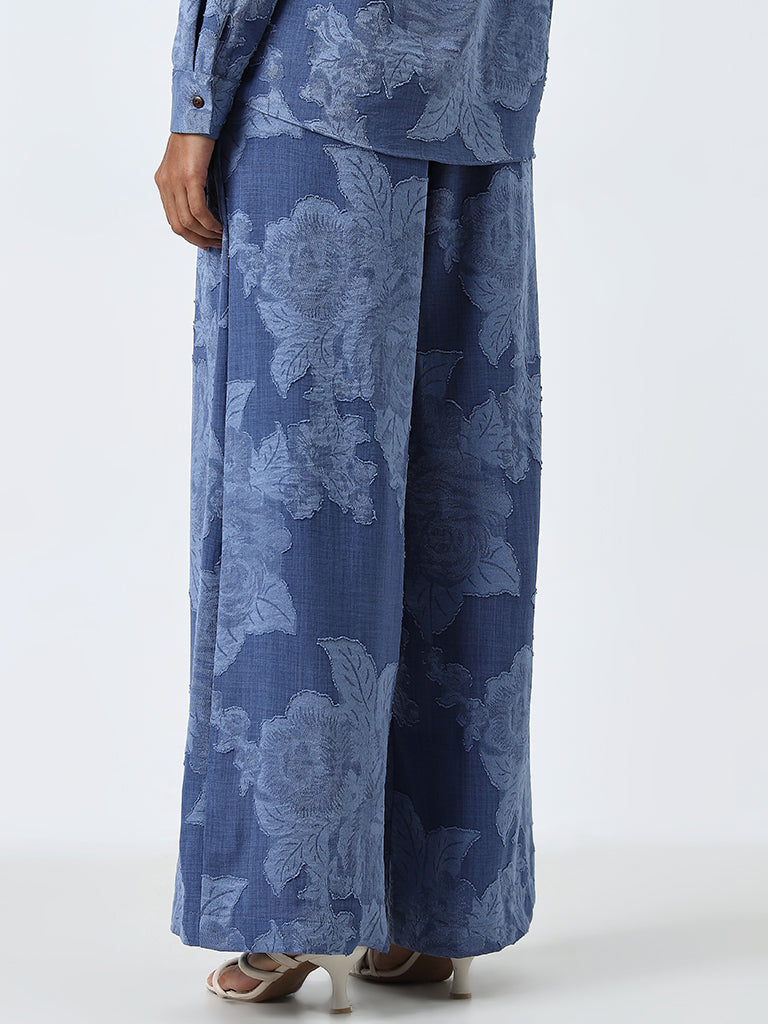 LOV Blue Floral Design High-Rise Palazzos