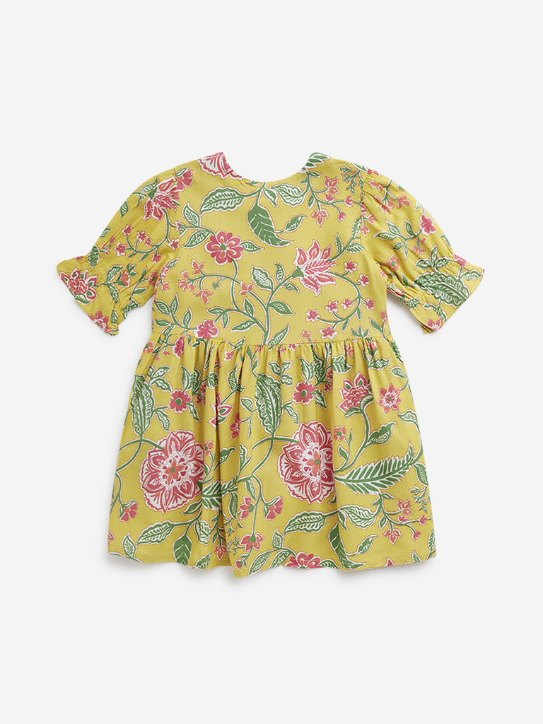 Utsa Kids Yellow Floral Printed Peplum Ethnic Top - (2 -8yrs)