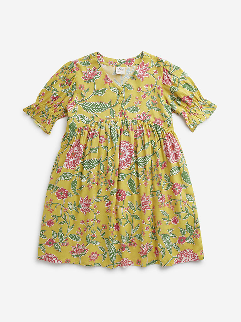 Utsa Kids Yellow Floral Printed Peplum Ethnic Top - (8 -14yrs)