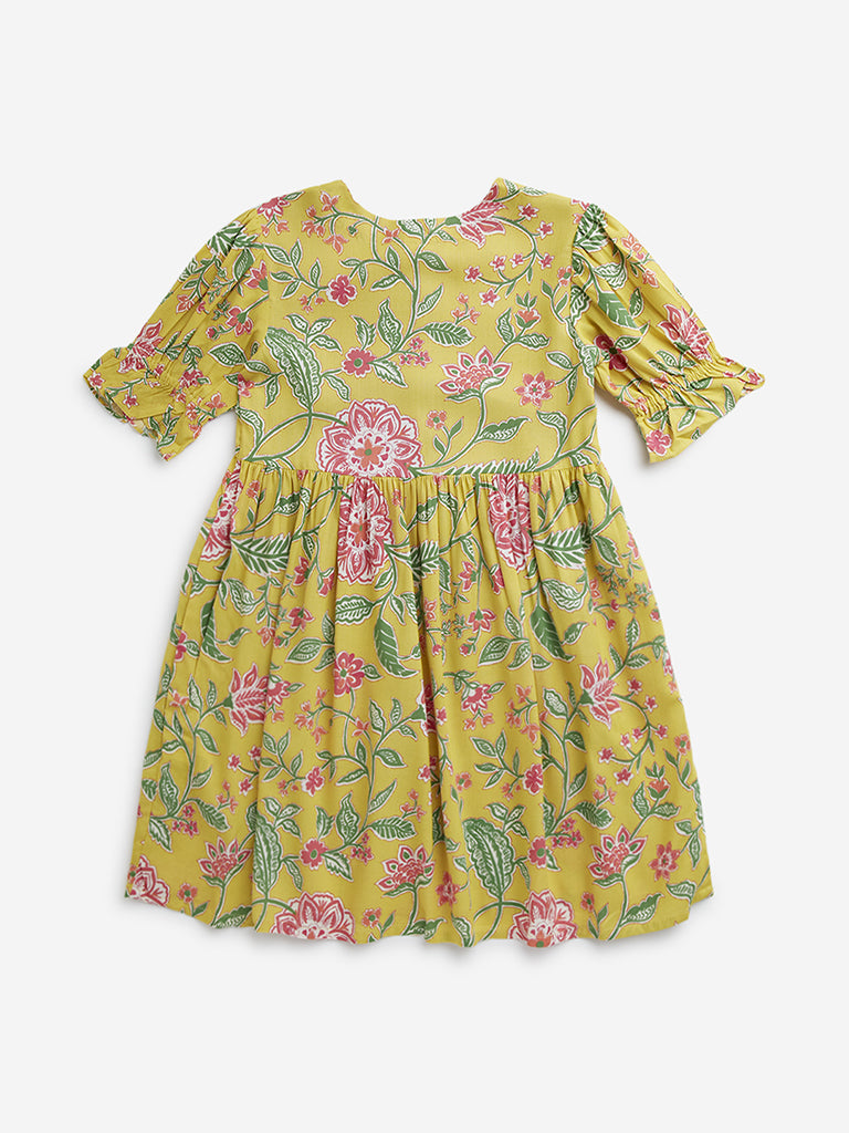 Utsa Kids Yellow Floral Printed Peplum Ethnic Top - (8 -14yrs)