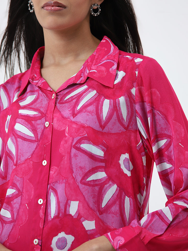 Utsa Pink Floral Printed A-Line Kurta