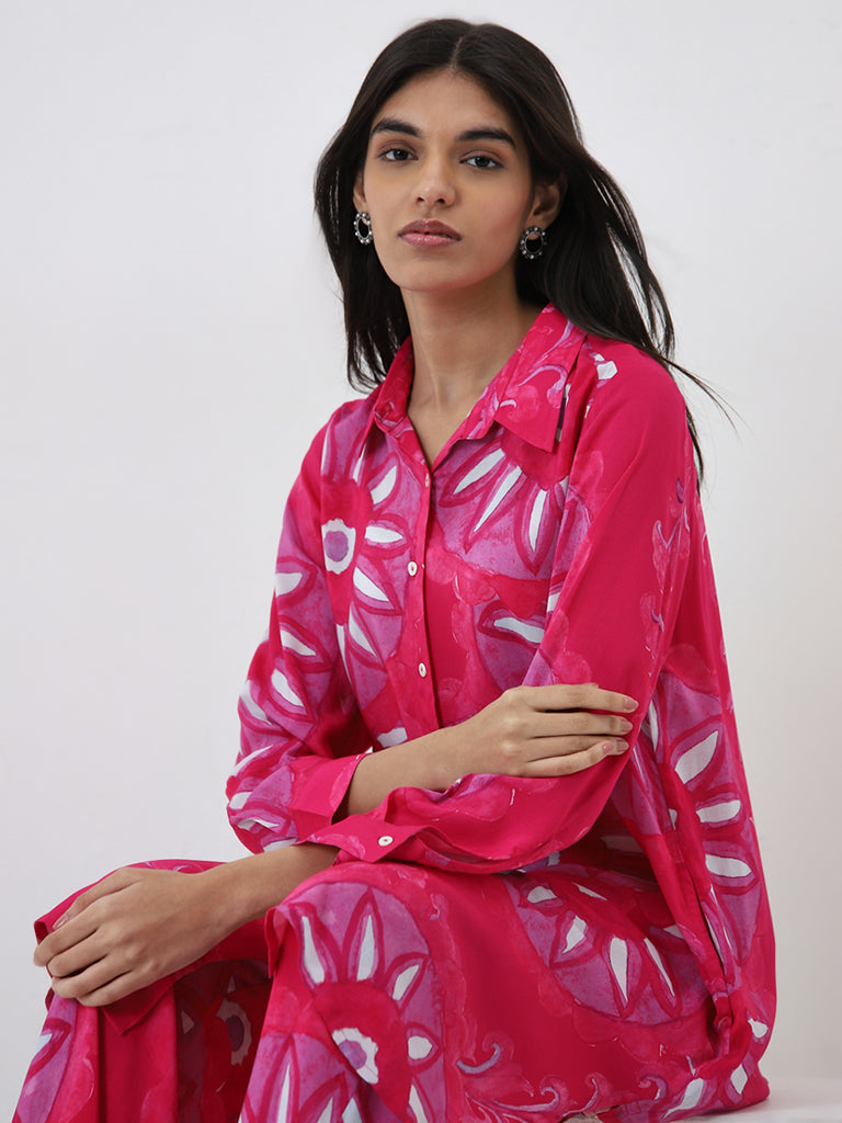 Utsa Pink Floral Printed A-Line Kurta