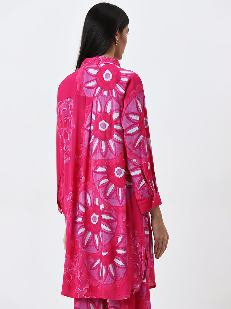 Utsa Pink Floral Printed A-Line Kurta