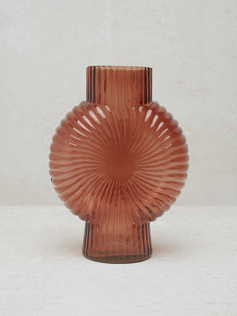 Westside Home Orange Circular Ribbed Textured Glass Vase - Large