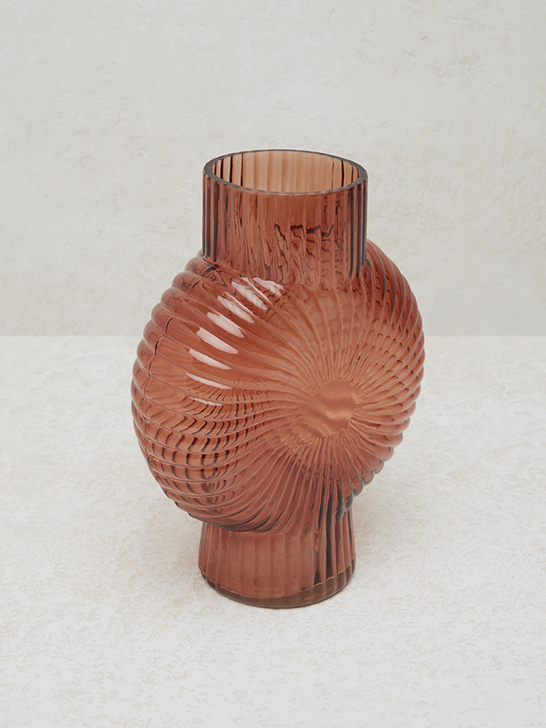 Westside Home Orange Circular Ribbed Textured Glass Vase - Large