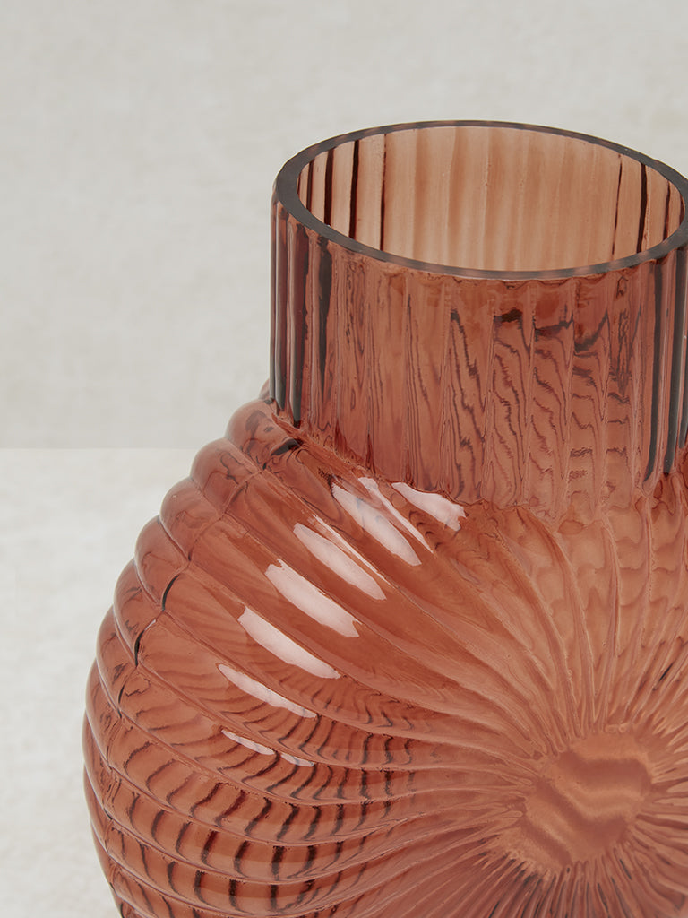 Westside Home Orange Circular Ribbed Textured Glass Vase - Large