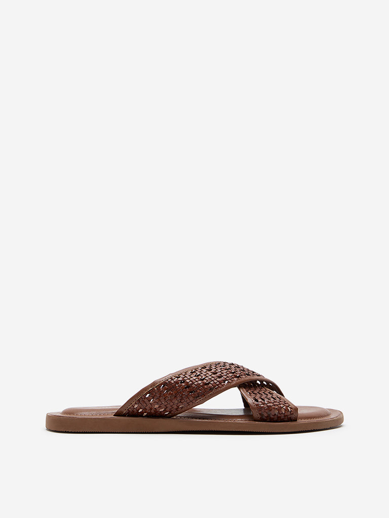 SOLEPLAY Brown Criss-Cross Slides