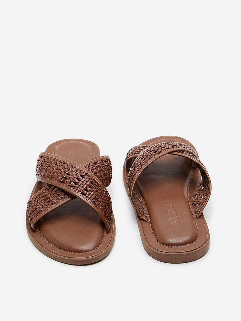 SOLEPLAY Brown Criss-Cross Slides