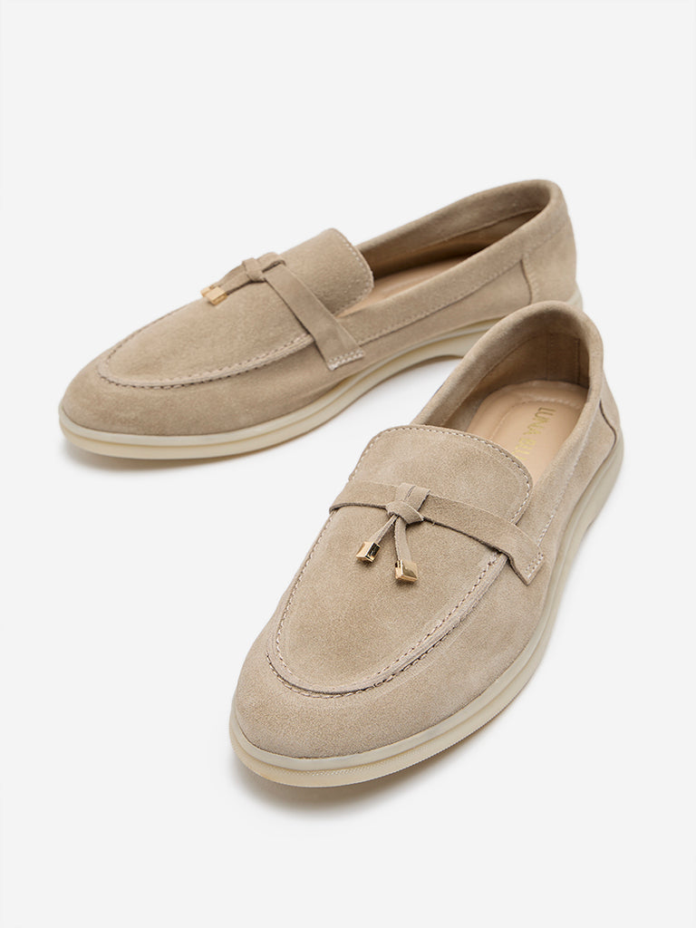 Buy LUNA BLU Ivory Faux Suede Loafers from Westside