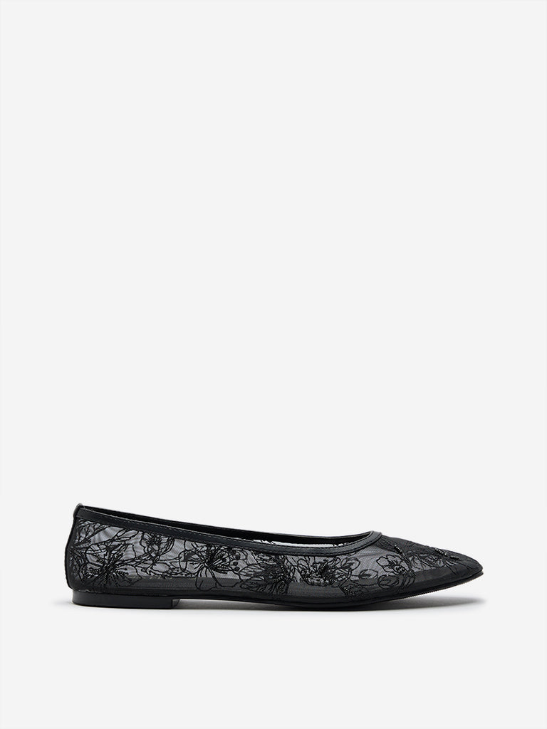 LUNA BLU Black Floral Mesh Ballerina