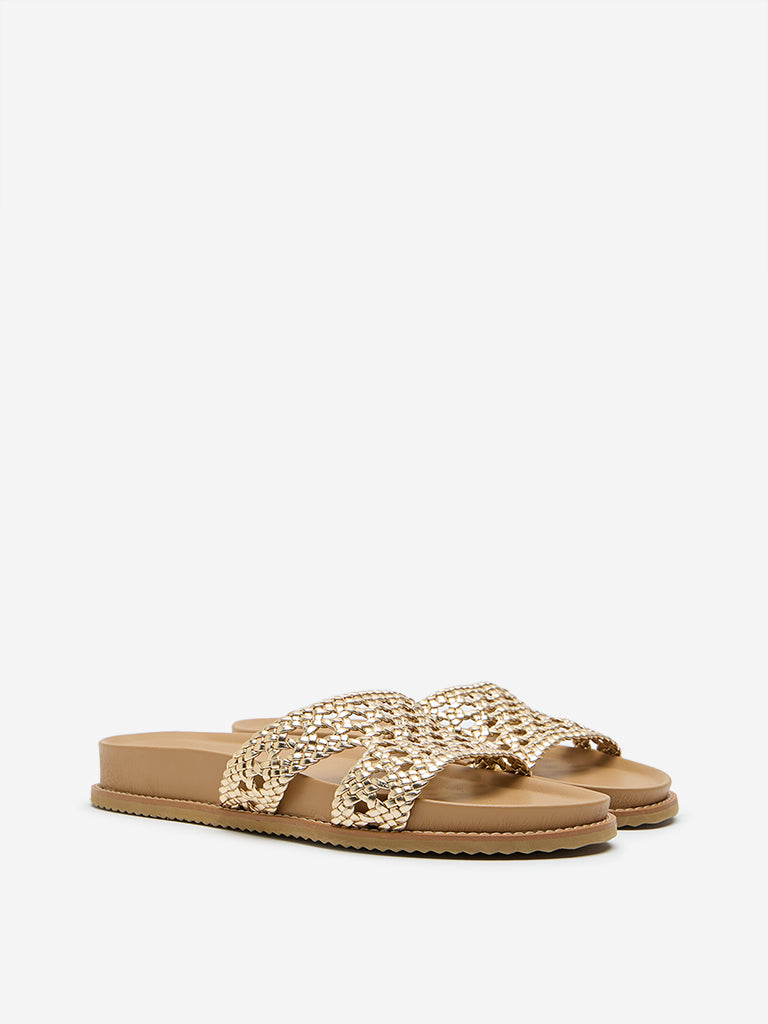 LUNA BLU Gold Woven Mule Sandals