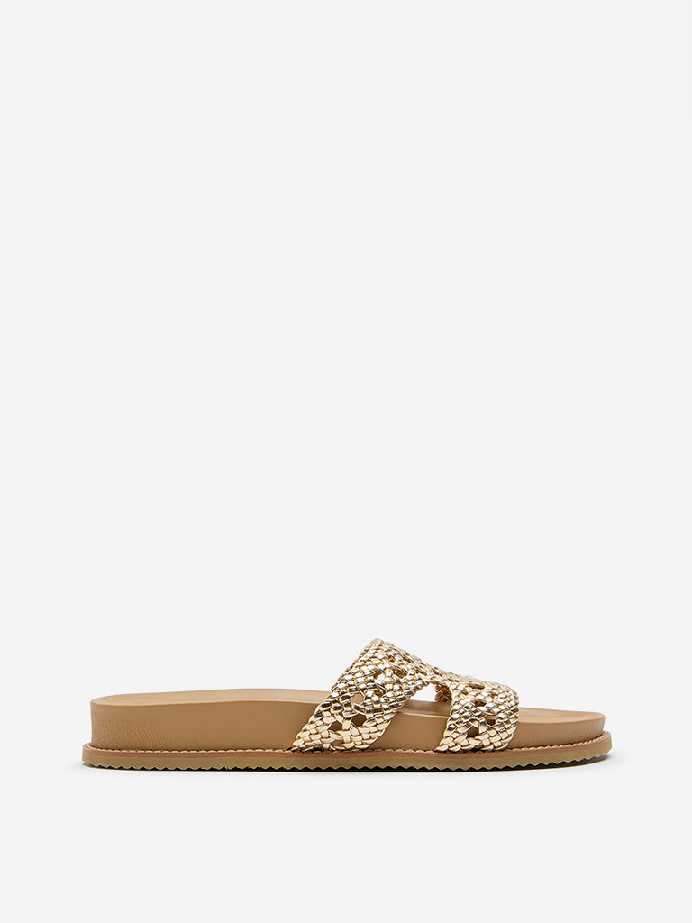 LUNA BLU Gold Woven Mule Sandals