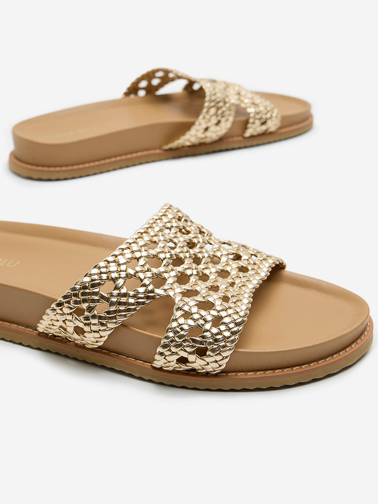 LUNA BLU Gold Woven Mule Sandals