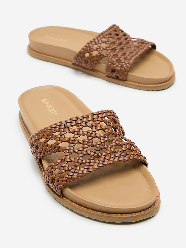 LUNA BLU Tan Woven Mule Sandals