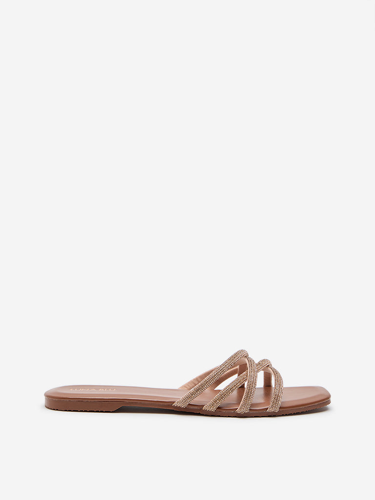 LUNA BLU Tan Diamante Multi-Strap Sandals