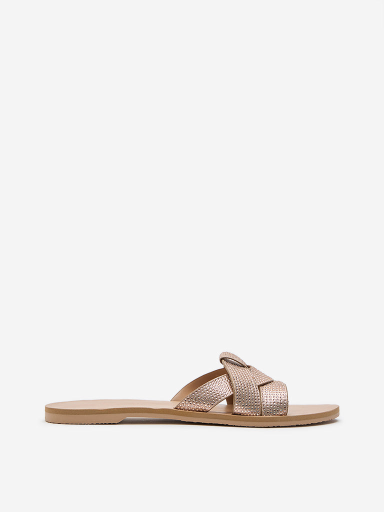 LUNA BLU Rose Gold Embellished Slip-On Sandals