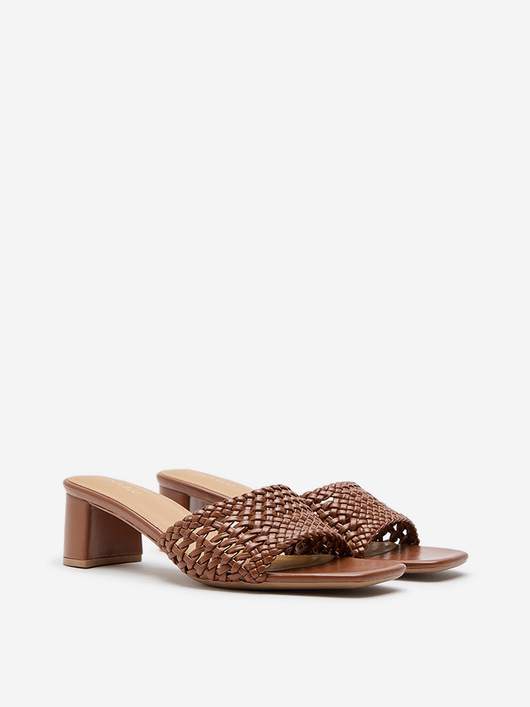 LUNA BLU Tan Braided Heel Sandals