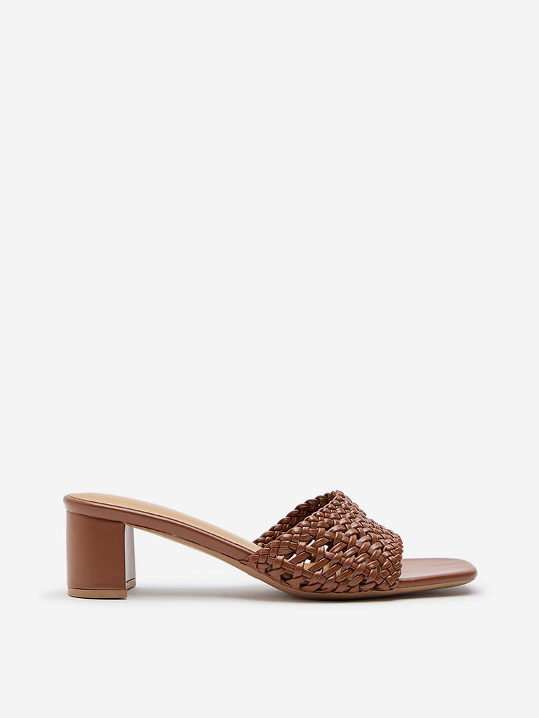 LUNA BLU Tan Braided Heel Sandals