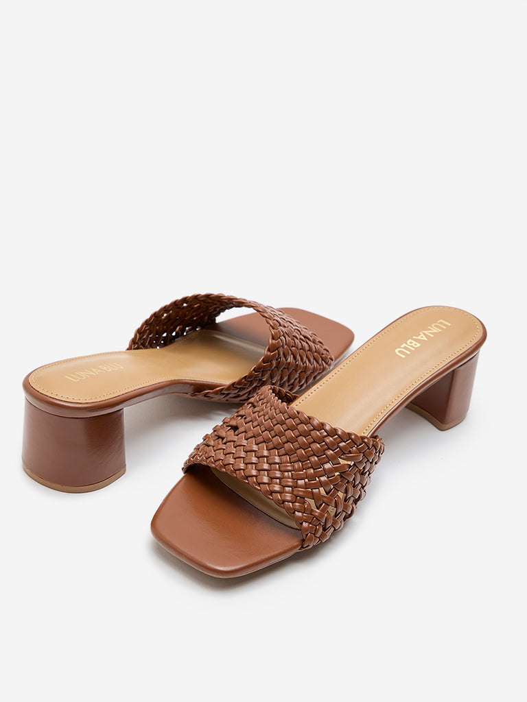 LUNA BLU Tan Braided Heel Sandals