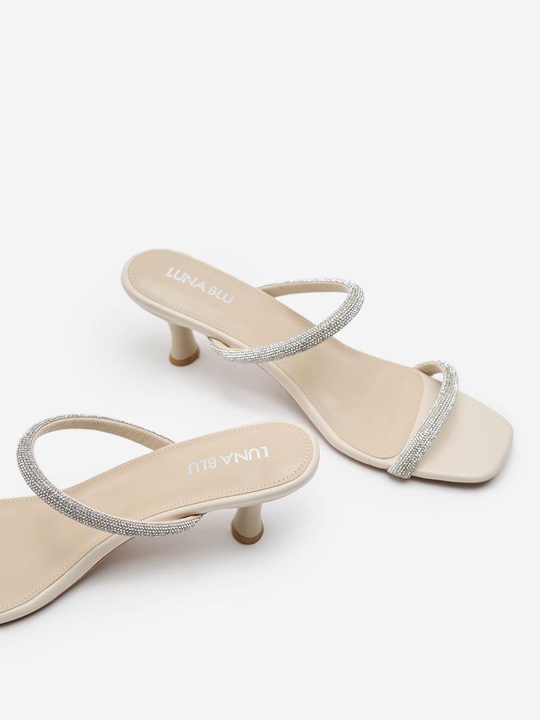 LUNA BLU Ivory Embellished Sandals