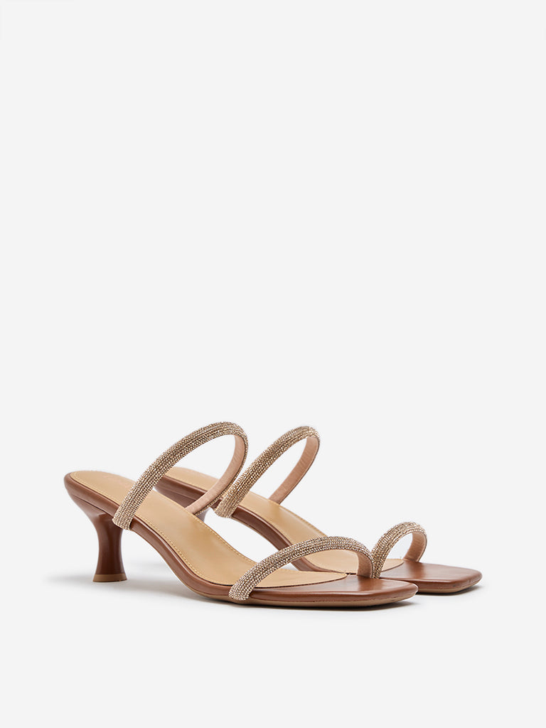 LUNA BLU Brown Embellished Sandals