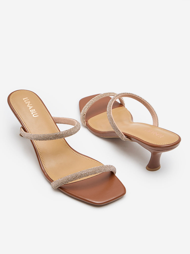 LUNA BLU Brown Embellished Sandals