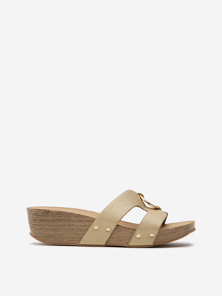 LUNA BLU Gold Metal-Detail Wedge-Heel Sandals