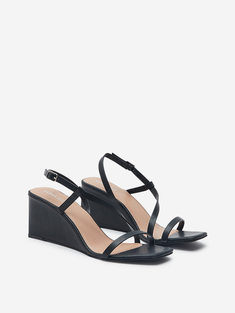 LUNA BLU Black Wedge Heels Sandals