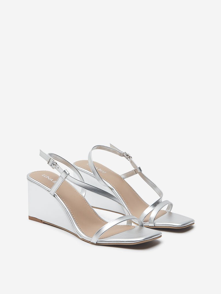 LUNA BLU Silver Wedge-Heel Sandals