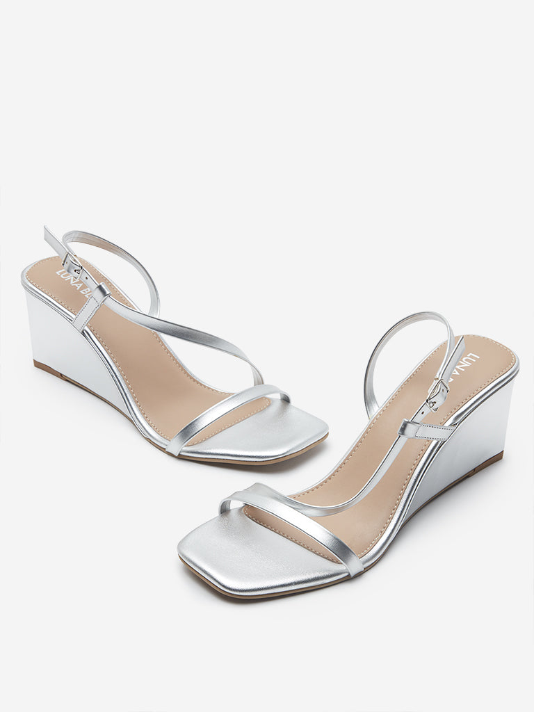 LUNA BLU Silver Wedge-Heel Sandals