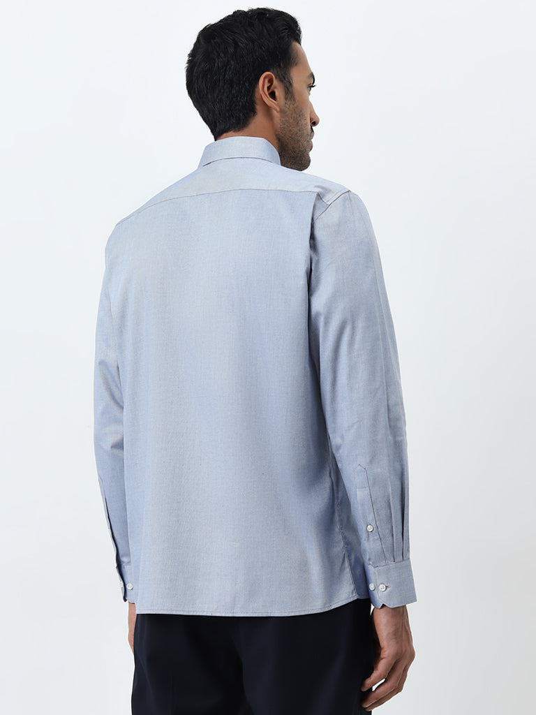 WES Formals Dusty Blue Slim-Fit Cotton Shirt