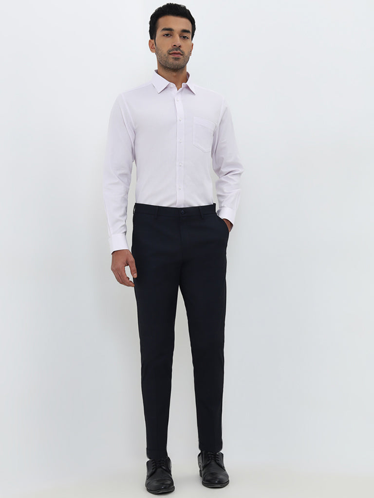 WES Formals Light Pink Slim-Fit Cotton Shirt