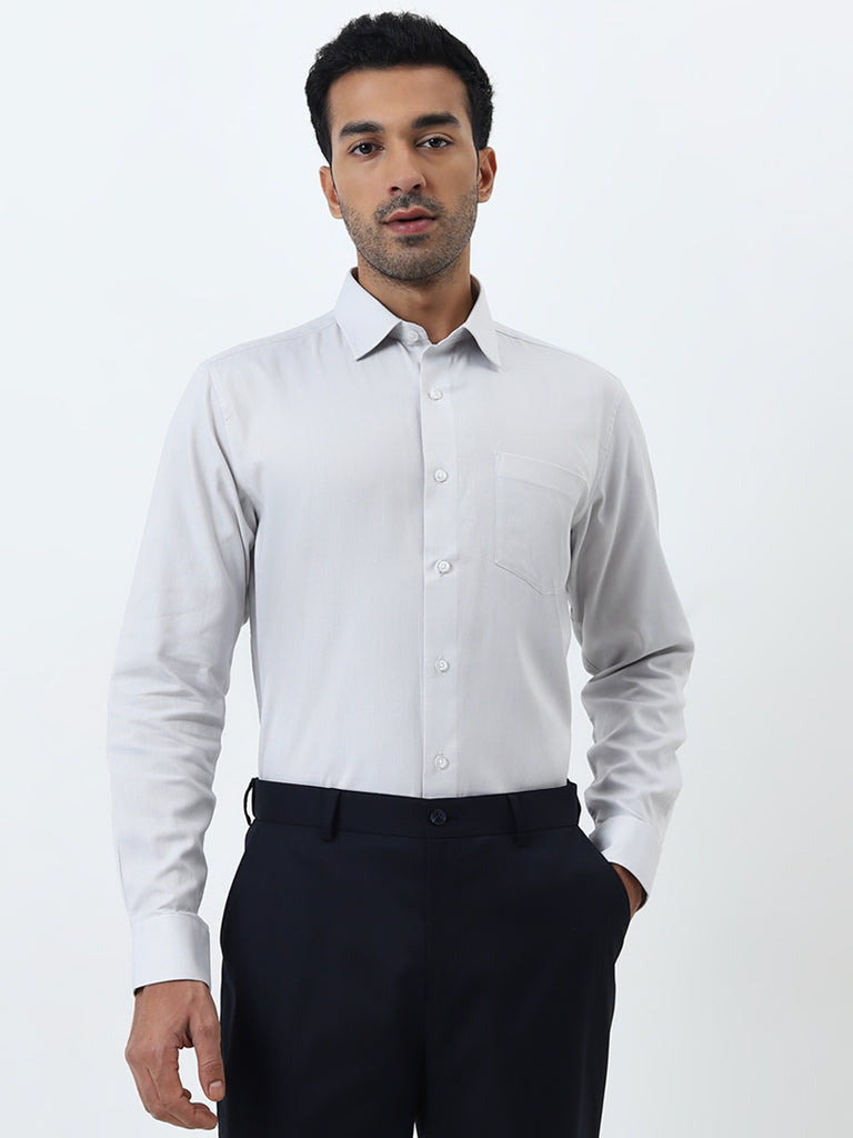 WES Formals Grey Relaxed-Fit Cotton Shirt