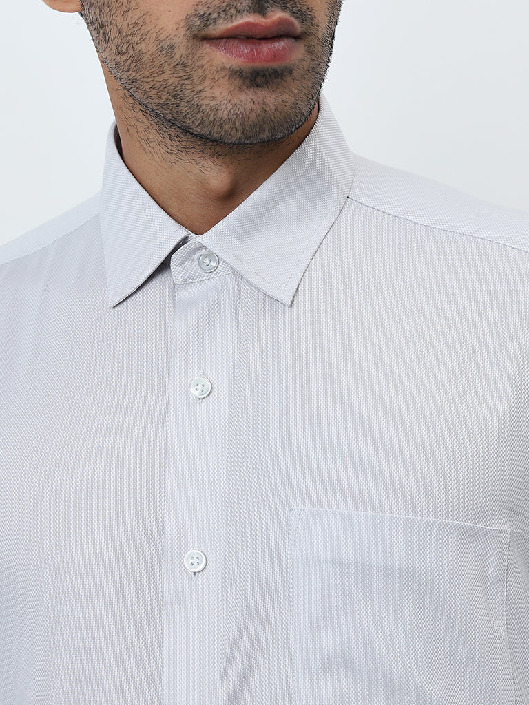 WES Formals Grey Relaxed-Fit Cotton Shirt