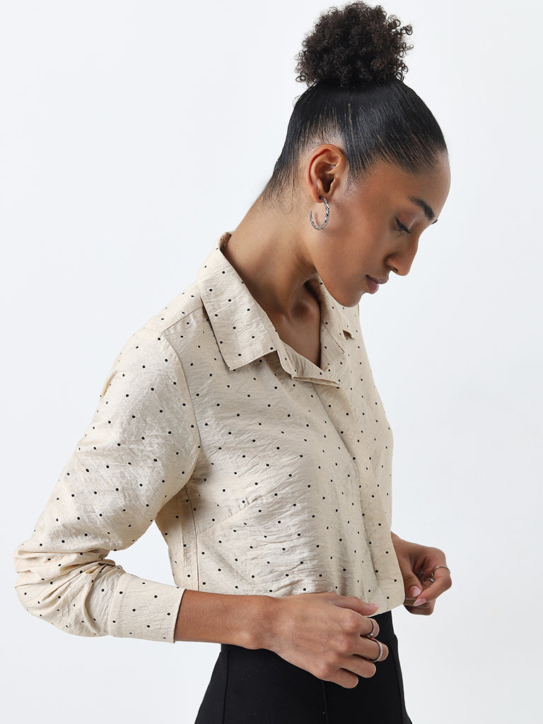 Wardrobe Beige Dot Printed Shirt