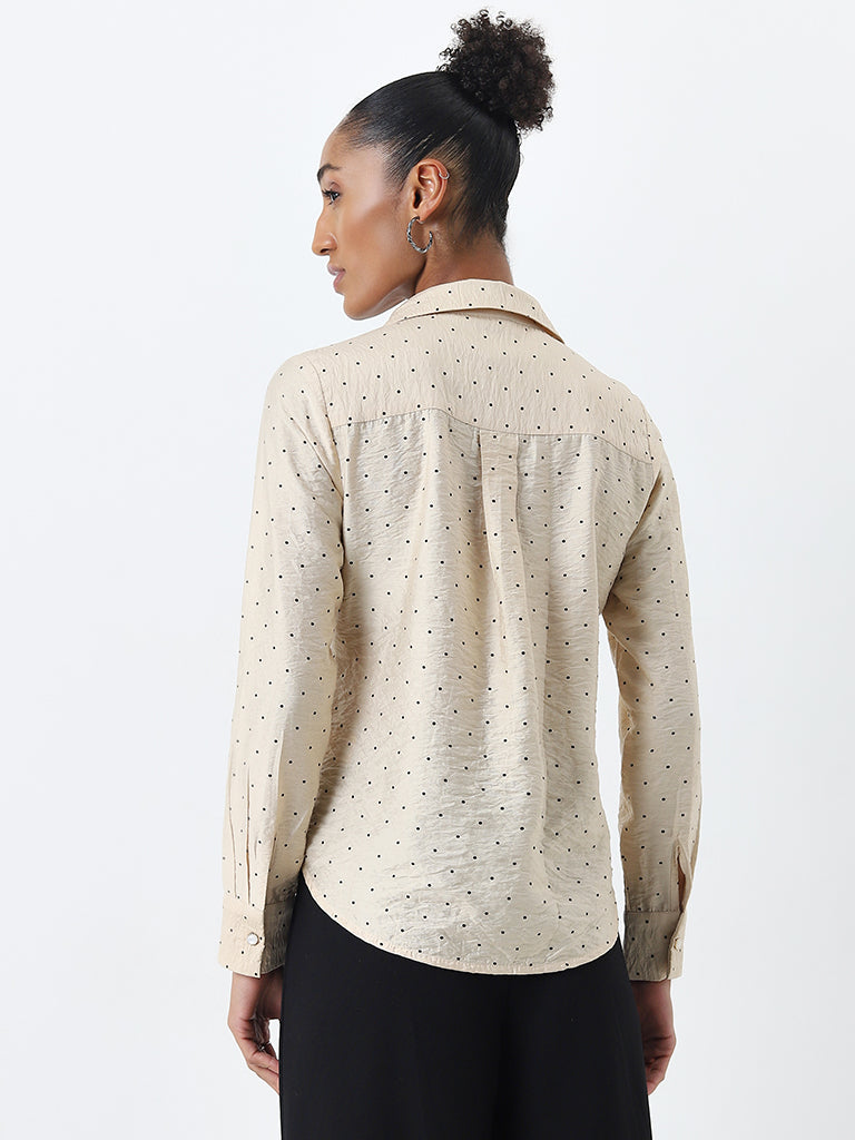 Wardrobe Beige Dot Printed Shirt