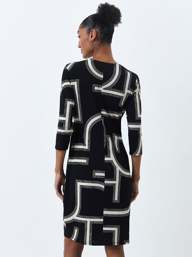 Wardrobe Black Abstract Printed Wrap Dress