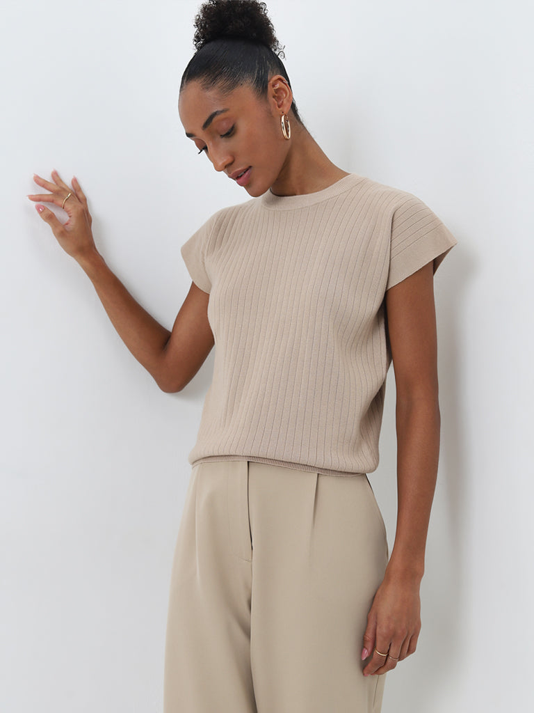 Wardrobe Beige Knit-Textured Top