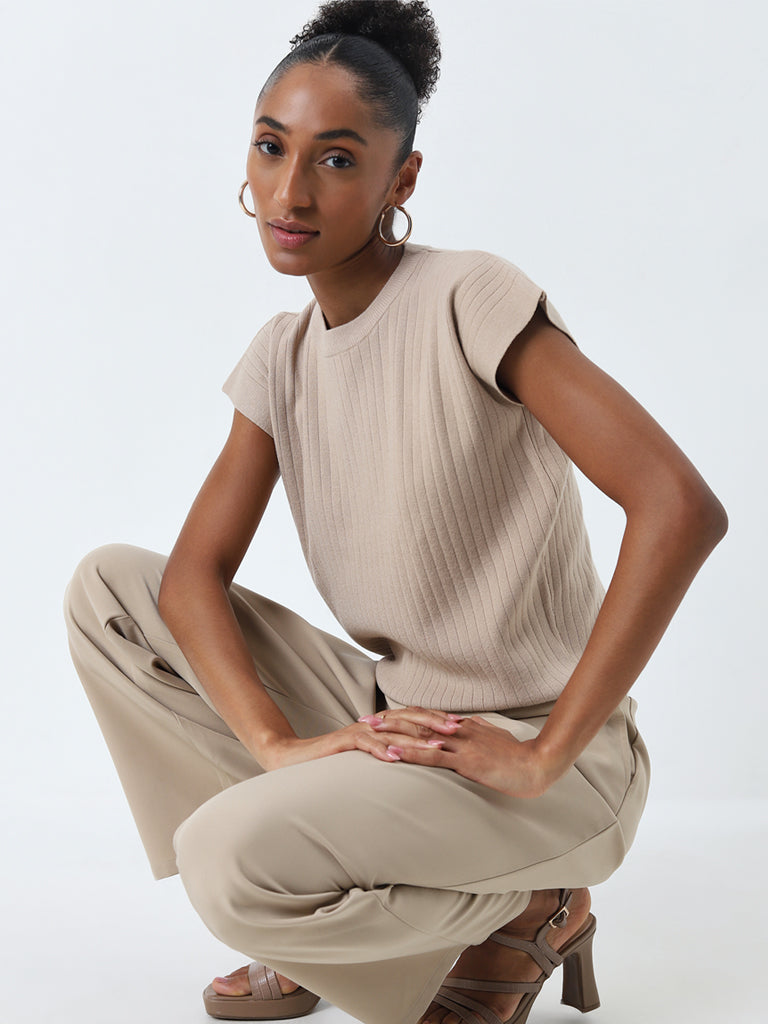 Wardrobe Beige Knit-Textured Top