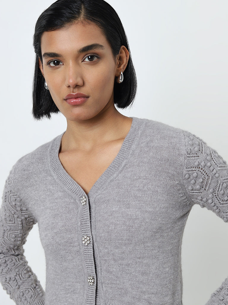 Wardrobe Grey Knit-Textured Cardigan