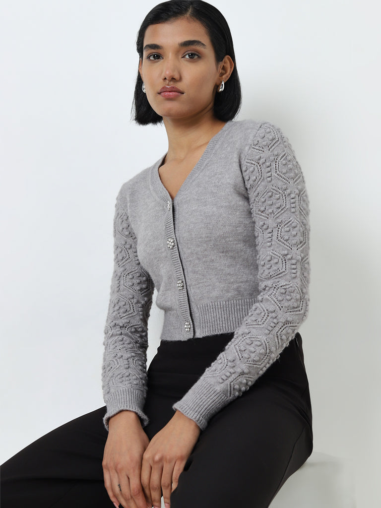 Wardrobe Grey Knit-Textured Cardigan