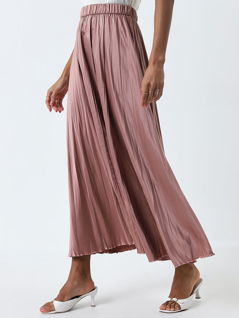 Wardrobe Dusty Pink Pleated High-Rise Skirt