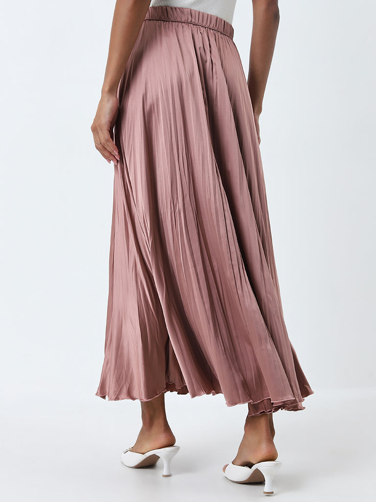 Wardrobe Dusty Pink Pleated High-Rise Skirt